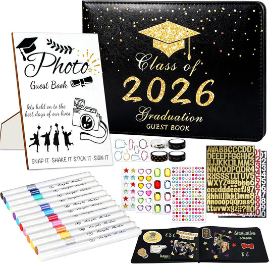 LUYI 8 Pcs Graduation Guest Book 2026, Graduation Decorations Party Favors Photo Guest Book Sign with Pen Stickers Washi Tape in Book Signature Memory Scrapbook for College Gift