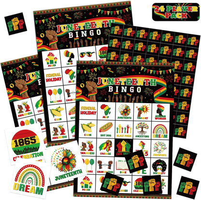 Liliful 35 Pcs Juneteenth Bingo Games for 24 Players Happy Juneteenth Bingo Cards African American Holiday Party Game for 1865 Black Freedom Day Party Supplies (Juneteenth)