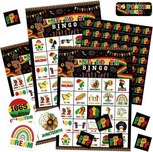 Liliful 35 Pcs Juneteenth Bingo Games for 24 Players Happy Juneteenth Bingo Cards African American Holiday Party Game for 1865 Black Freedom Day Party Supplies (Juneteenth)