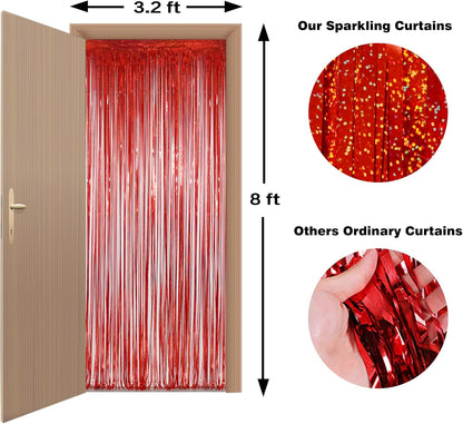 Melsan 2 Pack 3.2 ft x 8.2 ft Tinsel Foil Fringe Curtains Backdrop, Sparkle Metallic Foil Curtains for Party Photo Booth Props Decoration, Pinkish Purple