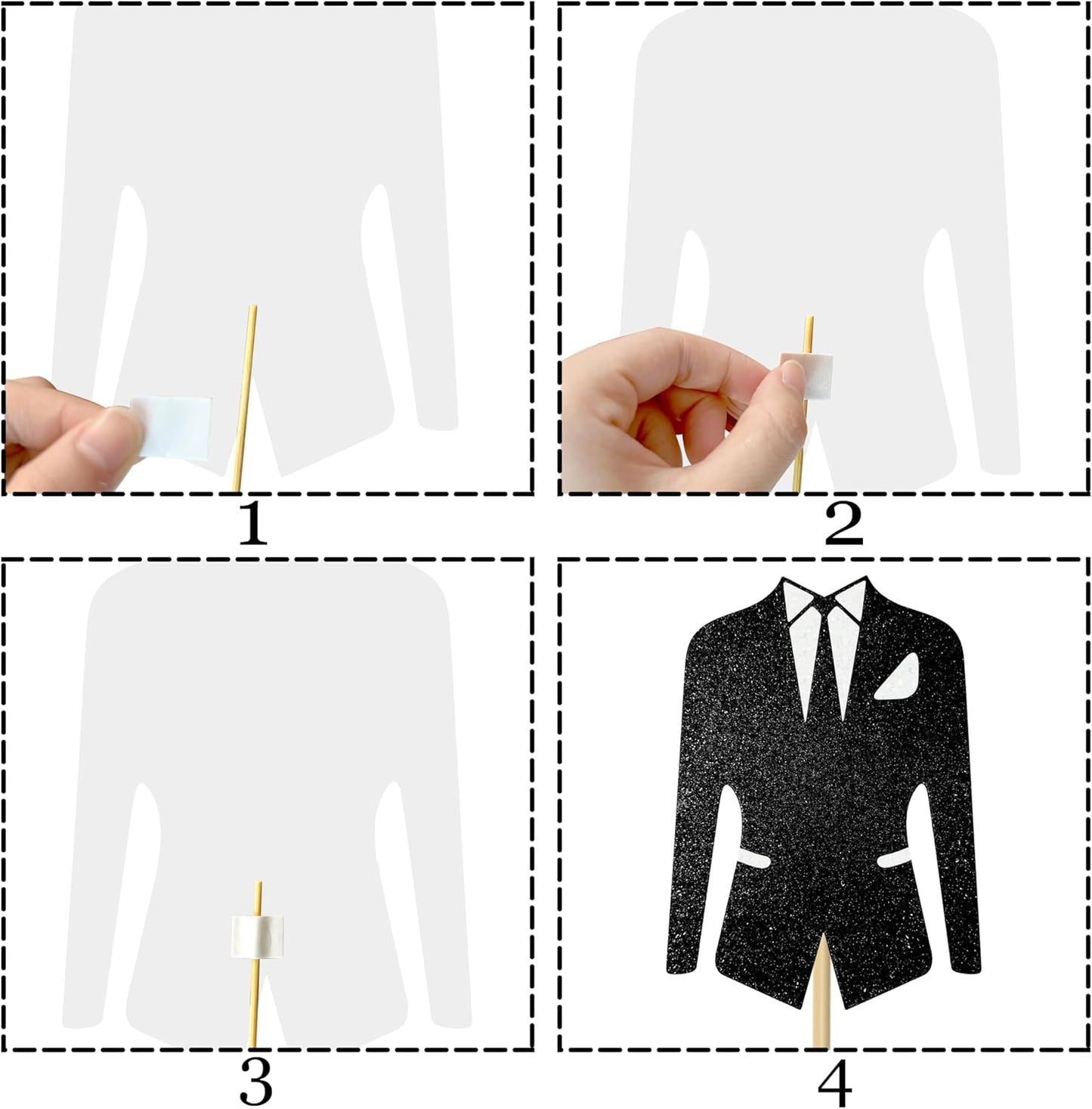 8pcs Bridal Shower Centerpiece Sticks Glitter Wedding Party Centerpiece Decorations for Bride and Groom White Tulle Dress Black Tuxedo Dress Theme Party Table Toppers for Bridal Shower Supplies