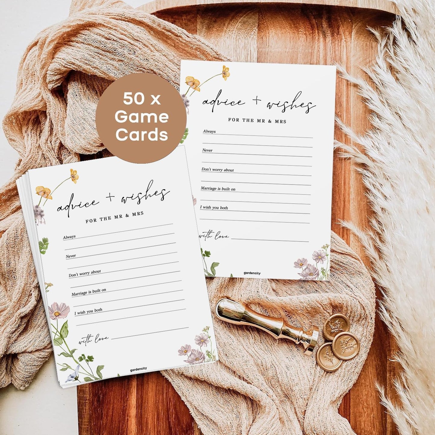 GardenCity Find The Guest Bingo Game Cards, Bridal Shower Games, Baby Shower Bingo, Wedding Game, 50 Cards - Wildflower