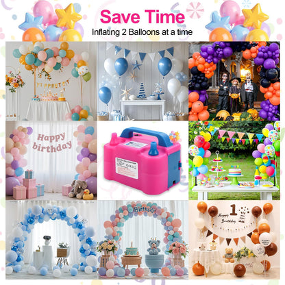 QIPUMP Balloon Pump Electric,110V 600W Balloon Blower Inflator Dual Nozzle Air Pump Balloons Inflator for Decoration, Party, Sport,Gifts:2 Balloon Tying Tools