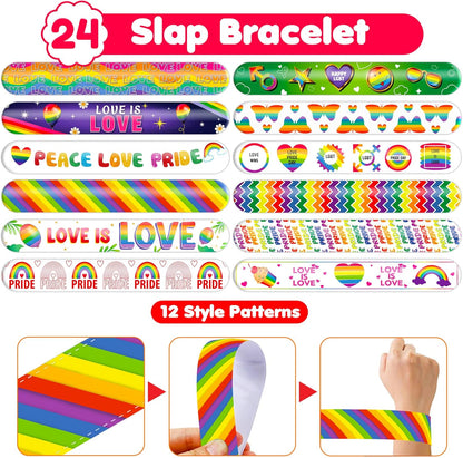 48PCS Pride Party Set - 24PCS Rainbow Temporary Tattoos & 24PCS Slap Bracelets-LGBTQ+Celebration Supplies, Birthday Gifts, Baby Shower Favors, Classroom Rewards,Party Decor for Kids (Boys & Girls)