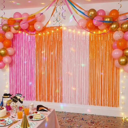 Frienda 4Pcs Sunset Party Decorations 6.6Ft Fringe Curtains Party Decorations Pink and Orange Backdrop Curtains for Sunset Autumn Thanksgiving Bridal Wedding Graduation Backdrop Decor