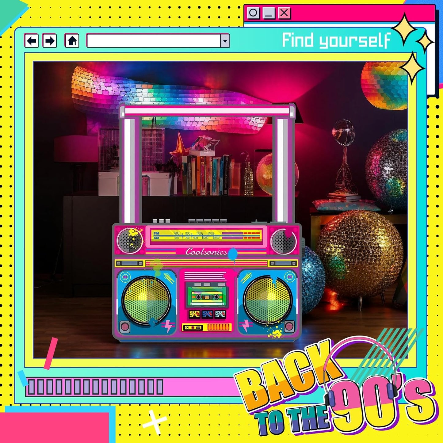 Radio Boombox Photo Booth Props for 80s 90s Party Decorations 37.4 x 31.5 inch, Retro Radio Boombox Selfie Backdrop for Hip Hop Music Theme Birthday Decorations 1980s Party Supplies