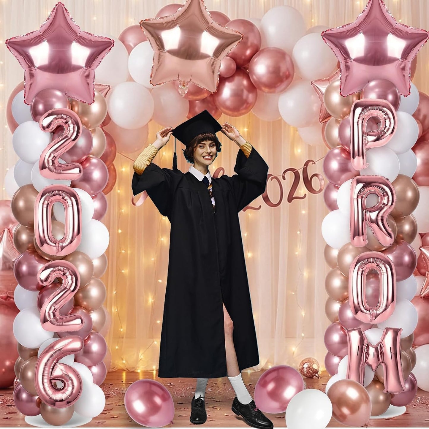 2 Sets Graduation Balloon Column Stand Kits with Balloons 2026 Grad Themed Decoration Navy Blue Balloon Tower Stand Kit for Grad High School & College Celebration Party Decor