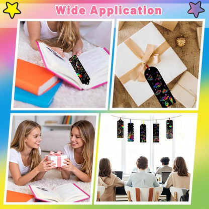 60 Set End of Year Gifts Magic Scratch Rainbow Bookmarks Making Kit, Scratch Paper DIY Bookmarks with Bamboo, Scratch Art Bookmark Craft for School Party Favor