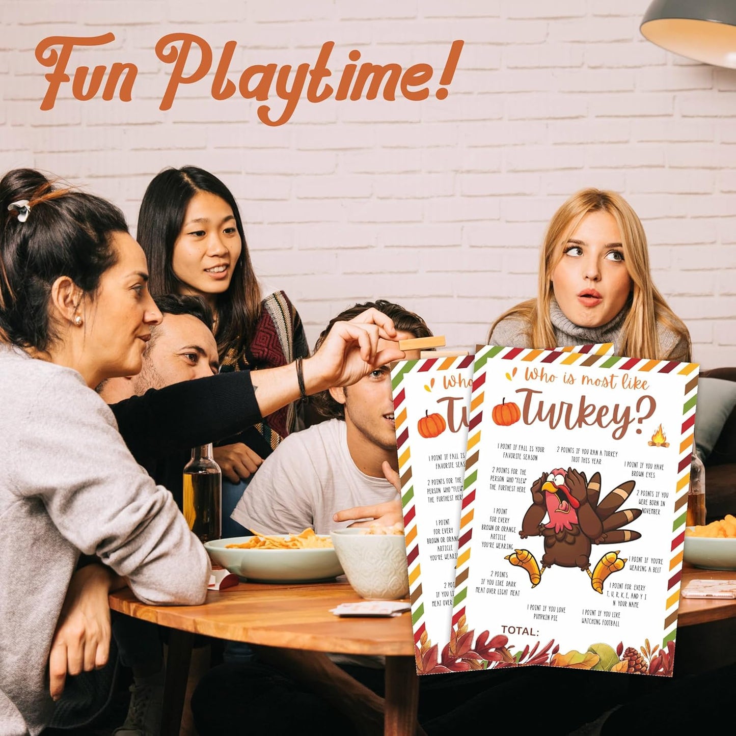 Thanksgiving Scavenger Hunt Game Set, 30 Harvest Stripes Theme Double-Sided Game Cards for Thanksgiving Parties, Family, Friends & Classroom Activities -B04