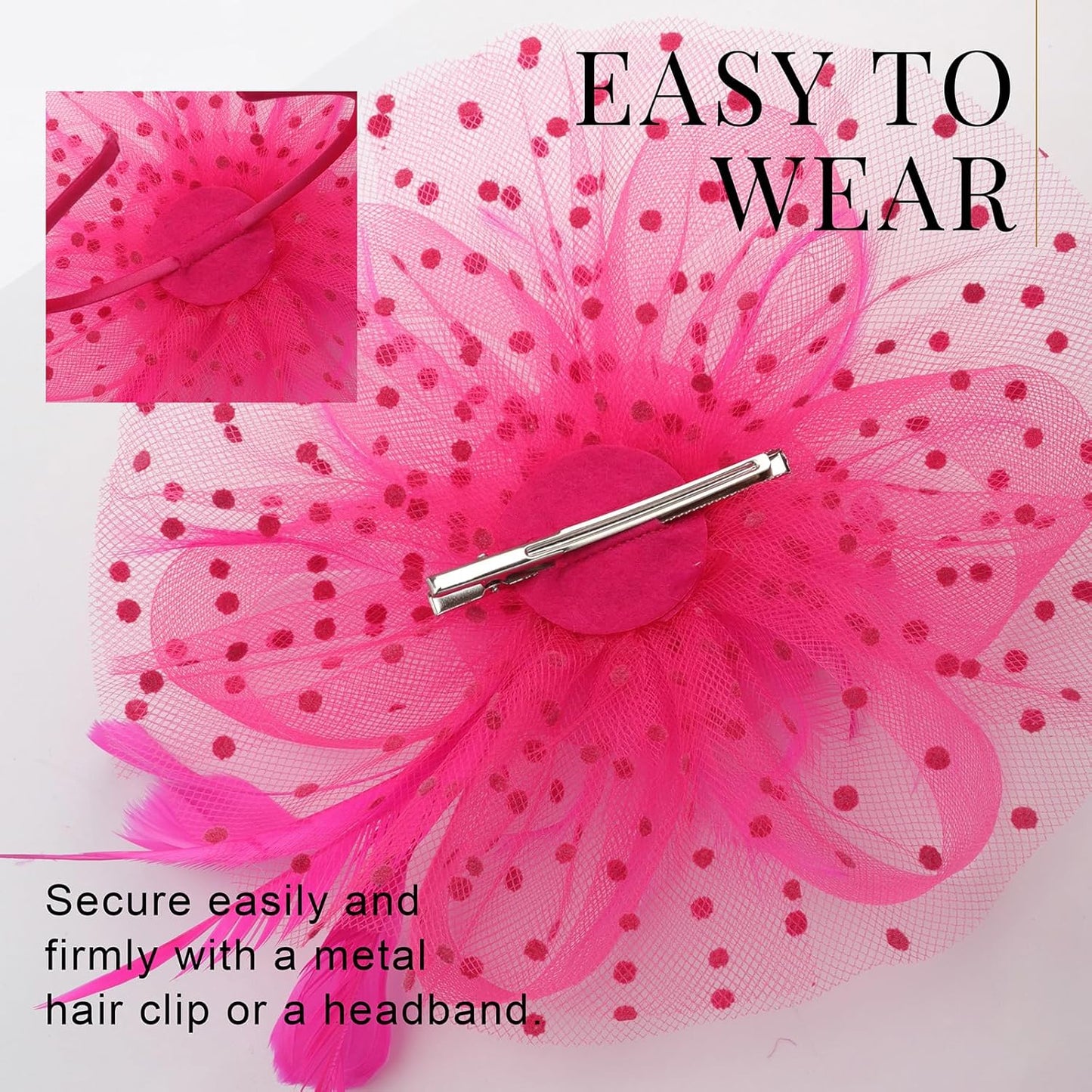 DRESHOW Fascinators Hat Flower Mesh Ribbons Feathers on a Headband and a Clip Tea Party Headwear for Girls and Women - Colors B