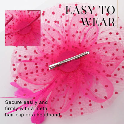 DRESHOW Fascinators Hat Flower Mesh Ribbons Feathers on a Headband and a Clip Tea Party Headwear for Girls and Women - Colors B