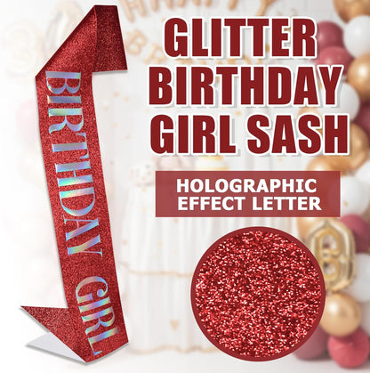 RUDONG M Birthday Girl Sash Glitter - Silver Birthday Sash for Women & Girls | Sweet 16/18th/21st/30th/40th/50th/60th/70th, All-Age Celebration Party Decor