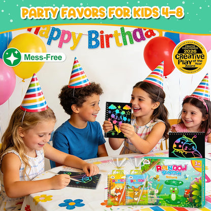 ZMLM 24 Pack Scratch Art Party Favors: Birthday Party Favors for Kids 4-8, Bulk Rainbow Scratch Notebook Paper Pads, Goodie Bags Stuffers Girls Boys Classroom Gifts Crafts Toys