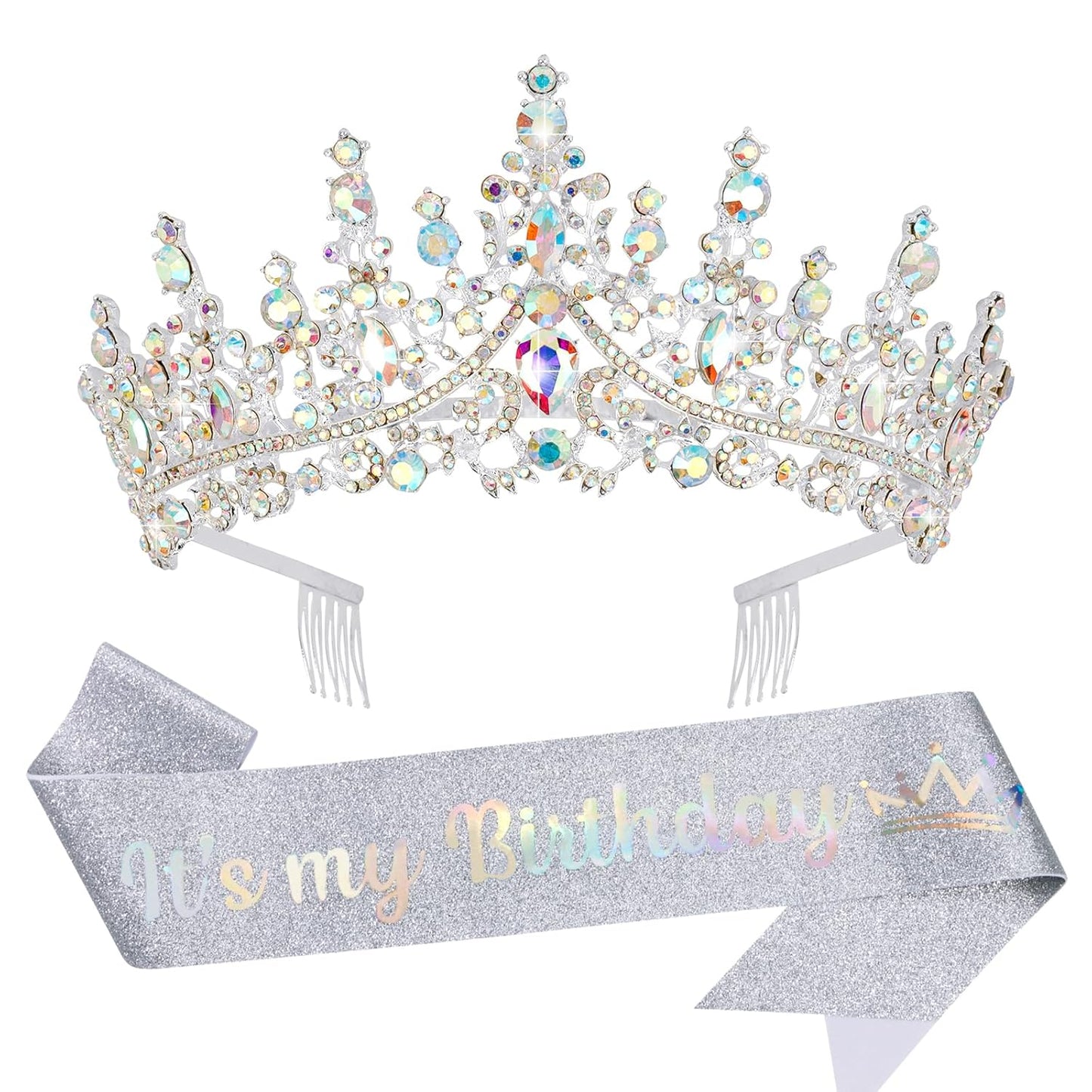 VELSCRUN Purple Crystal Birthday Tiara Crowns for Women Girls It's My Birthday Sash Queen Girls Princess Crown with Combs Happy Birth Party Decorations Mom Sisters Birth Gift Hair Accessories