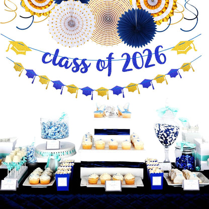 Navy-Blue White Silver Tissue Pom-Poms - 15pcs 5 Size Party Decorations Paper Flowers,Graduation Wedding Baby Bridal Shower Room Hanging Decorations Boy Birthday Party Backdrop Decor Panduola