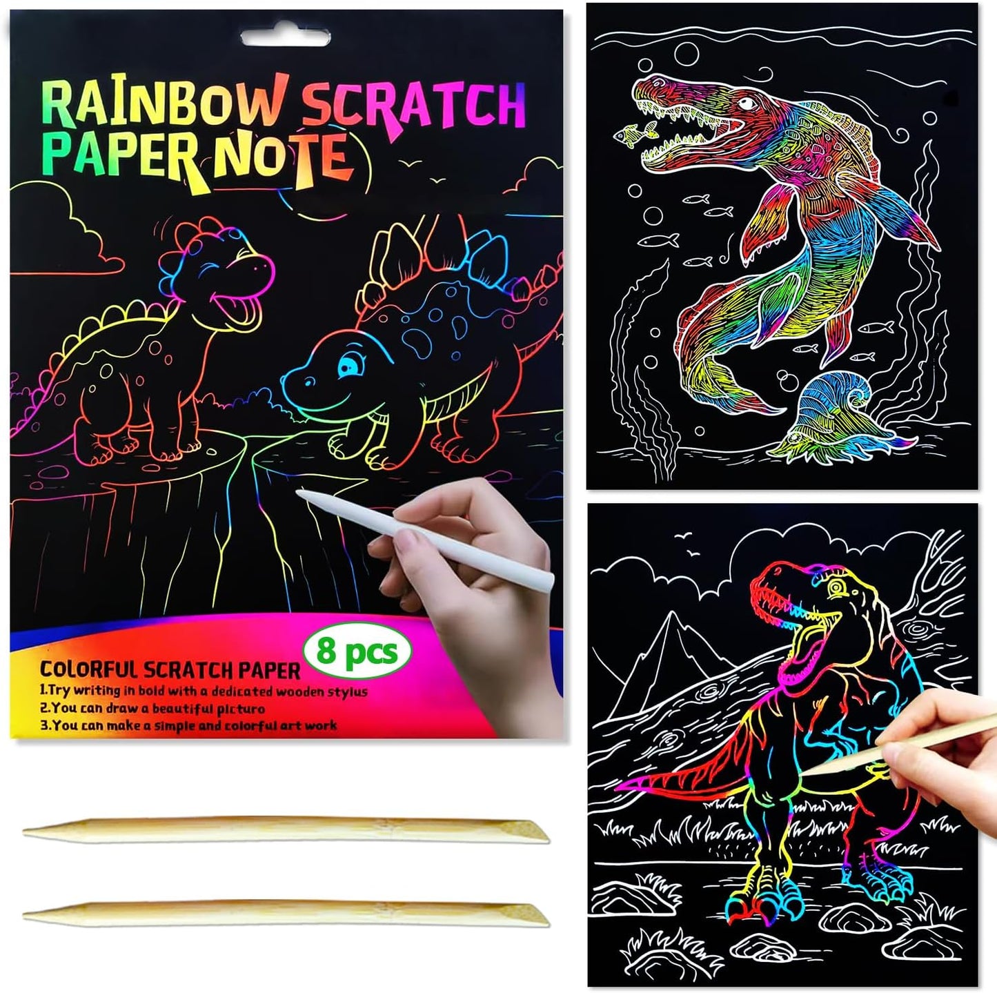 BAOXUE Scratch Art for Kids, Mermaids Black Rainbow Scratch Paper Set-Arts And Crafts & Supplies, DIY Activity & Party Games, Mermaid Toys Gifts for Toddlers, Girls