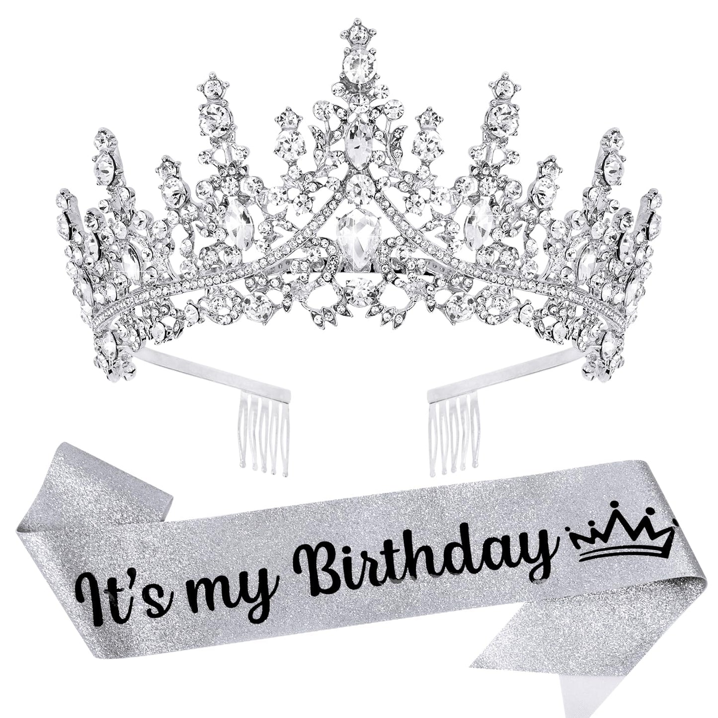 VELSCRUN Purple Crystal Birthday Tiara Crowns for Women Girls It's My Birthday Sash Queen Girls Princess Crown with Combs Happy Birth Party Decorations Mom Sisters Birth Gift Hair Accessories