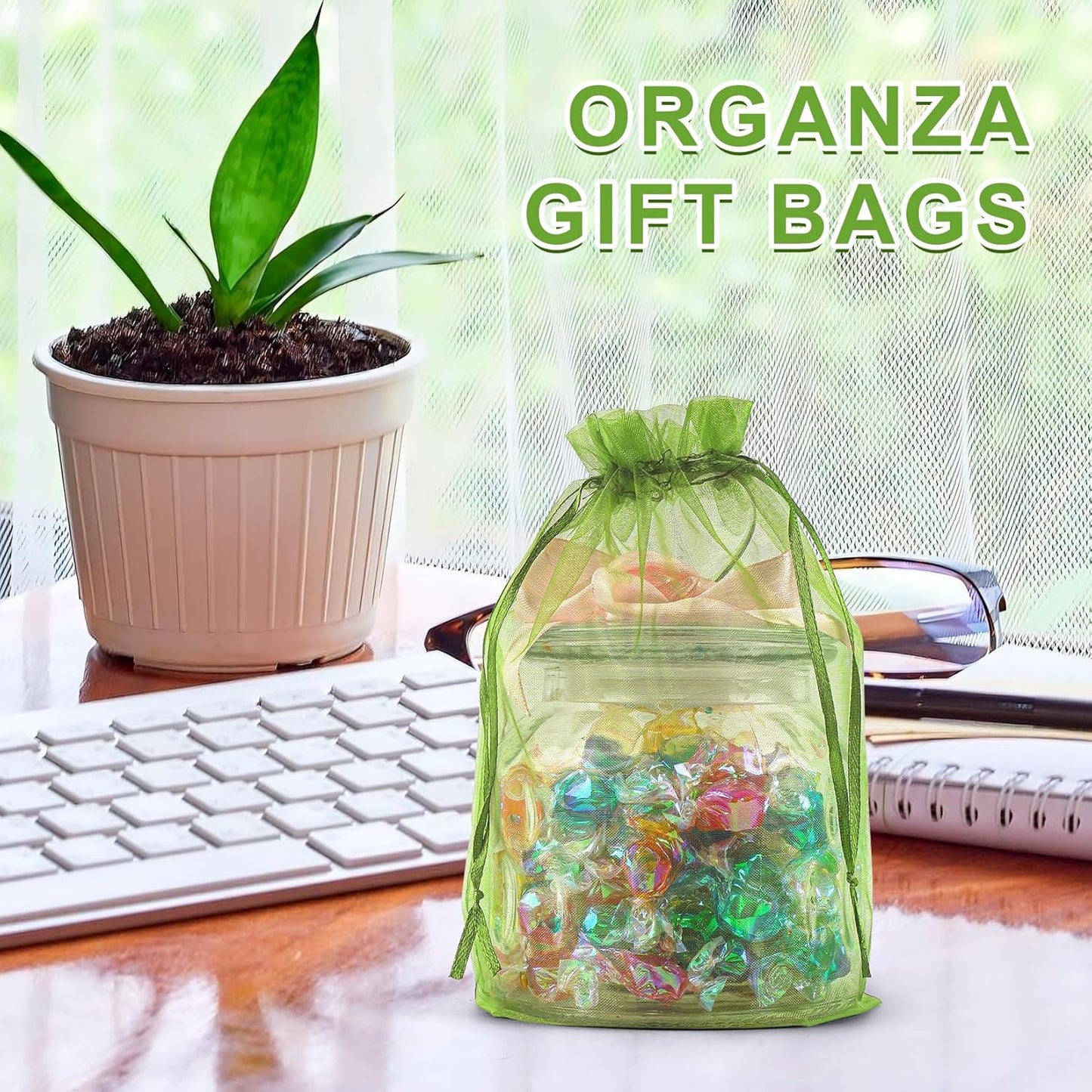 ANZNKU 50PCS Organza Bags 6x9 Large White Gift Bags for Candy Goodie Sachet Jewelry, Mesh Bag Drawstring Sheer Packaging Pouches for Wedding Favors Mother's Day Birthday Party Baby & Bridal Shower