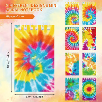 Nezyo 24 Pcs Mini Tie Dye Notebooks, Pocket Journal Notepads Little Spiral Note Pads Set Fun Coil Blank Small Notebook for Back to School Birthday Tie Dye Pastel Art Hippie Party Favors Supplies