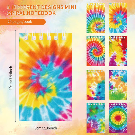 Nezyo 24 Pcs Mini Tie Dye Notebooks, Pocket Journal Notepads Little Spiral Note Pads Set Fun Coil Blank Small Notebook for Back to School Birthday Tie Dye Pastel Art Hippie Party Favors Supplies