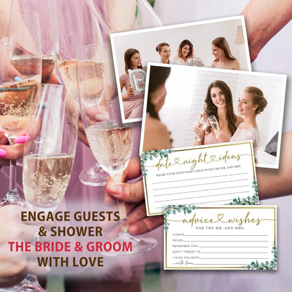 Boho Advice and Wishes for the Mr and Mrs - 50 Packs Wedding Advice Cards Bridal Shower Game Cards with Box Reception Guest Book for Bride Groom Newlywed Engagement Party Decoration -A08