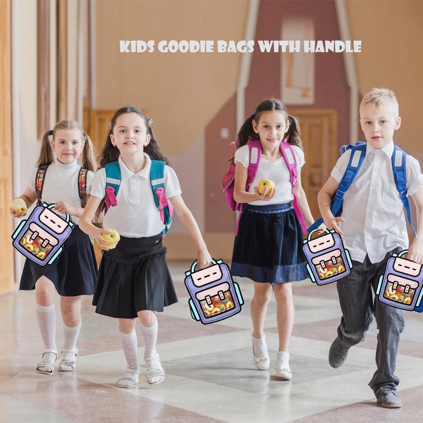 30 PCS Bulk Gift Bags for Kids with Handle,Children Large Goodie Bags with Stand-up Bottom, Grip Seal Party Favor Bag, Students Back to School Treat Bag, Cute Snack Candy Bags for Birthday, Classroom