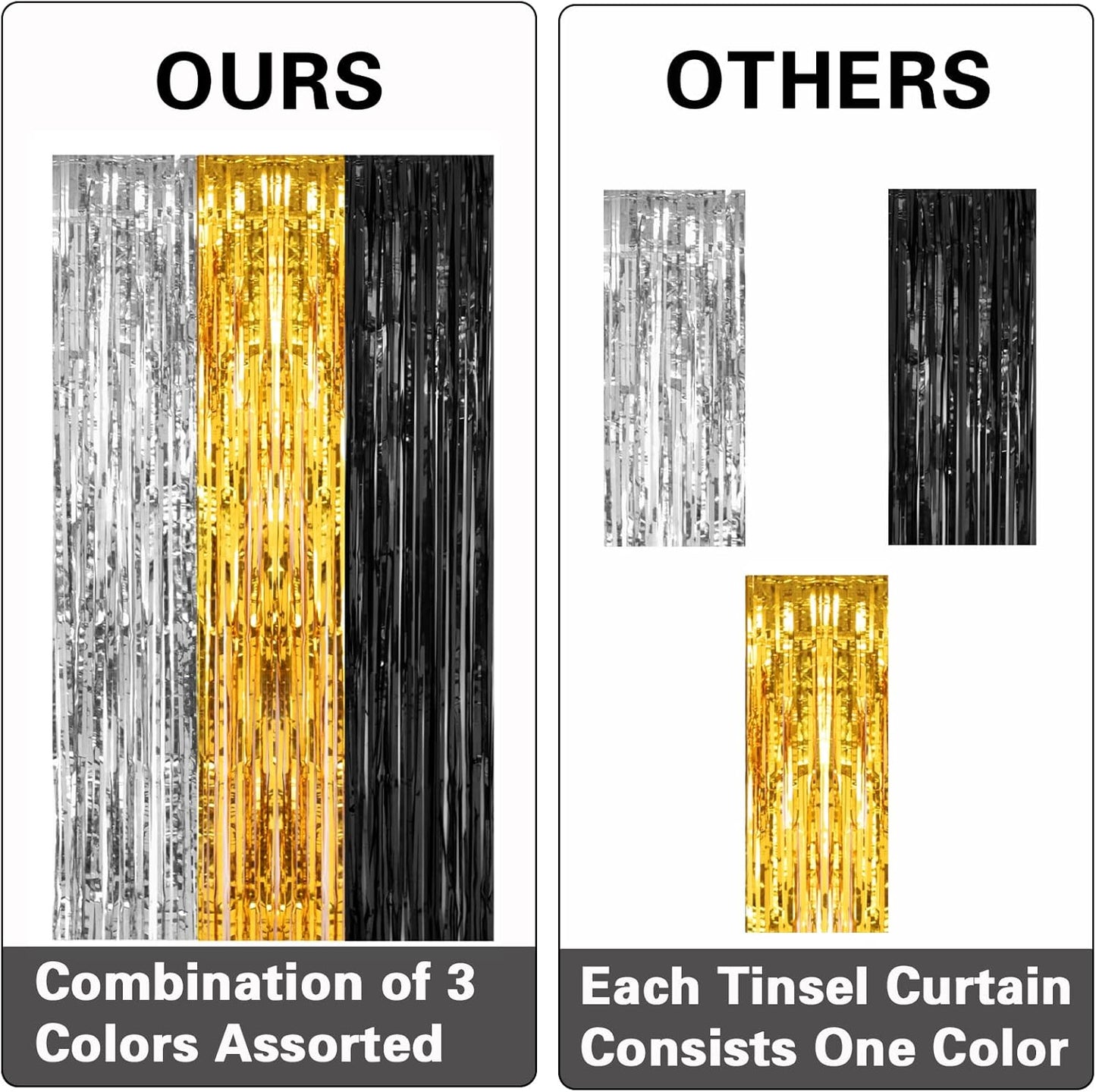 2 Pack 3.2ft x 8.2ft Silver Metallic Tinsel Foil Fringe Curtains, Door Streamer Photo Booth Backdrop for Birthday Graduation Engagement Bridal Shower Bachelorette Baby Shower Party Decorations