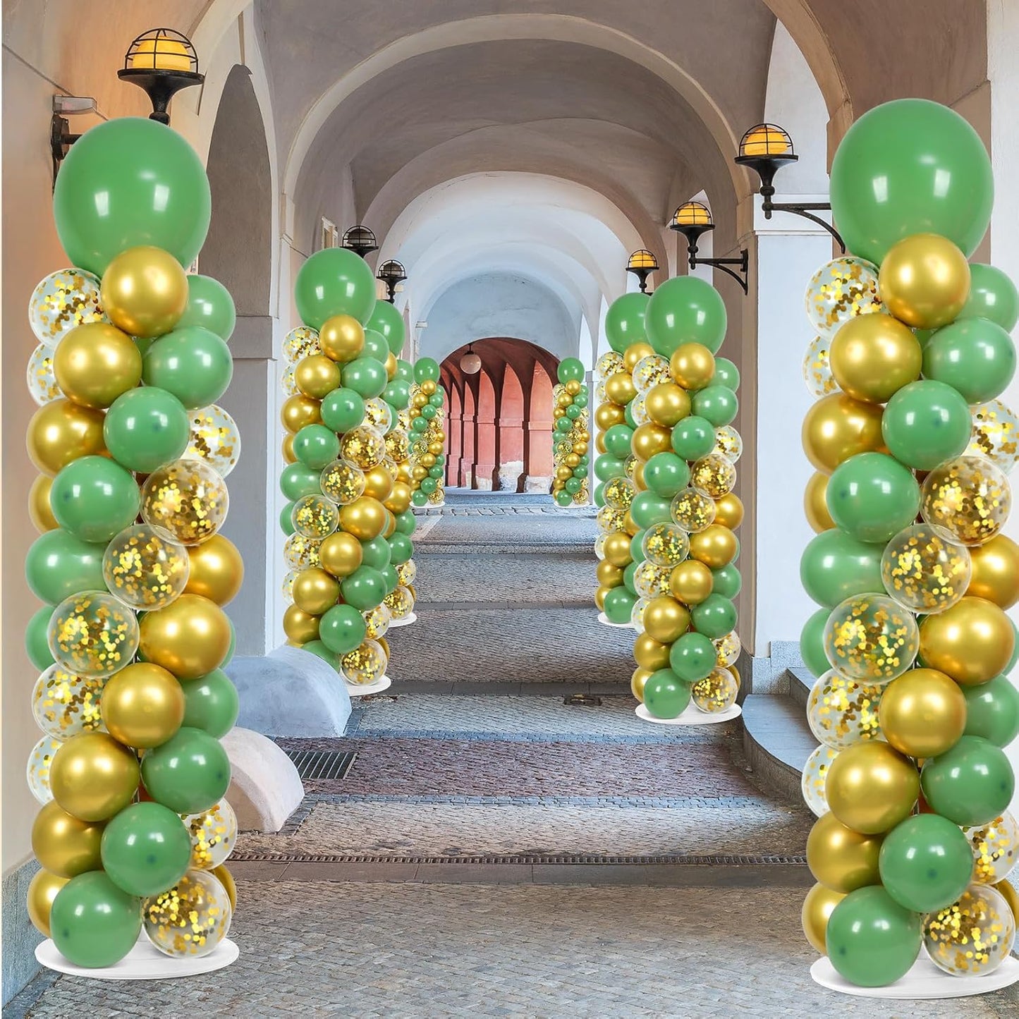 2 Set Black and Gold Balloons Column Stand Kit with 100 Balloons Adjustable Balloon Stand with Bases for Floor Black Gold Confetti Balloon Column Kit for Bridal Shower Valentine Birthday Party Decor