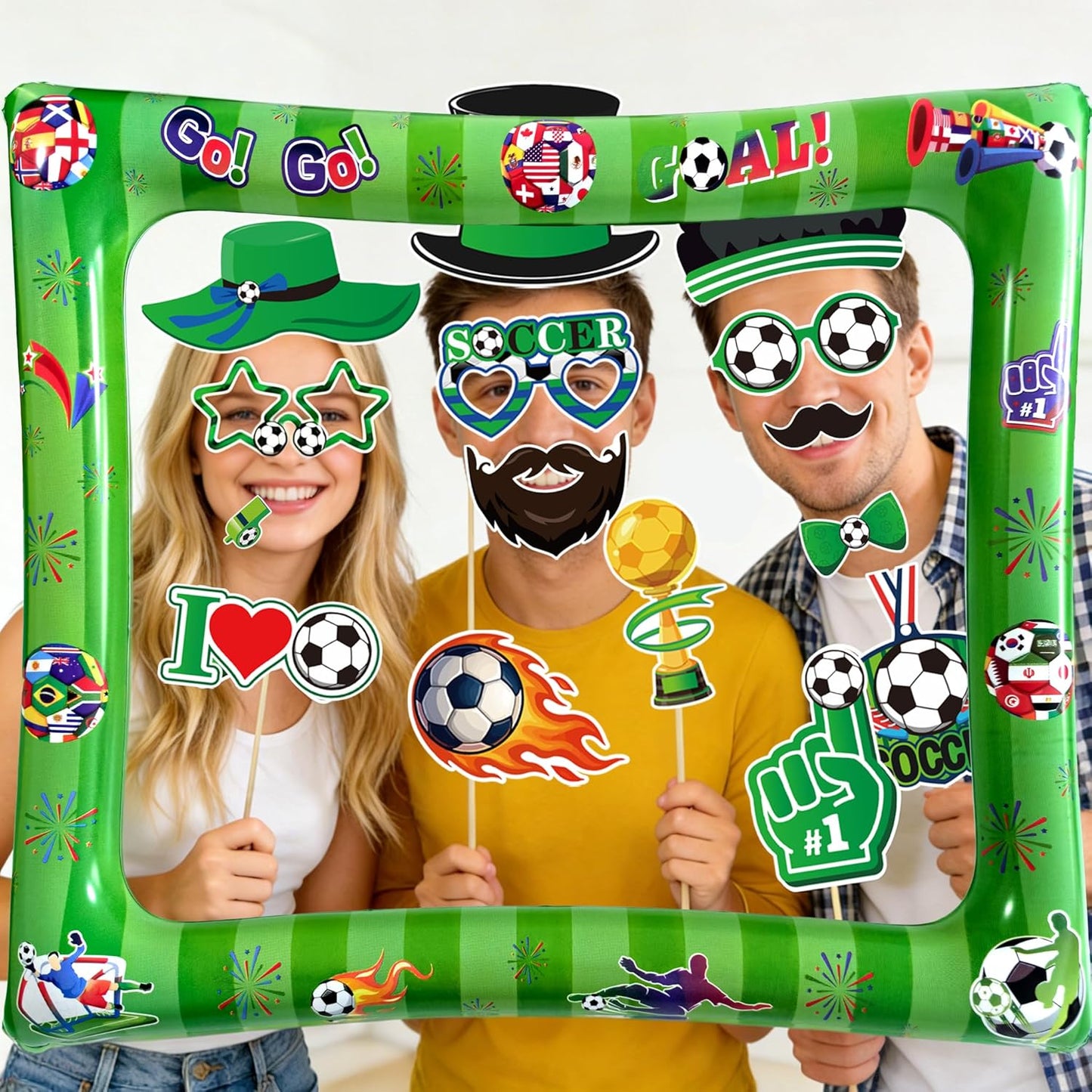 Hawaiian Photo Booth Props & Inflatable Frame, 30Pcs Luau Photobooth Props with Large Inflatable Inflatable Selfie Picture Frame for Summer Tropical Aloha Luau Party Selfie Supplies