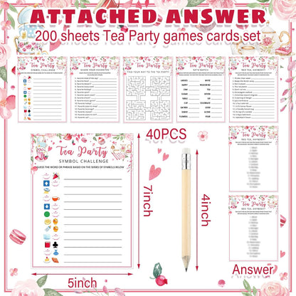Fullhawl 202 Pcs Tea Party Games 40 Players Floral Tea Party Cards Garden Tea Party Games for School Party, Birthday, Bridal Shower, Garden Tea Party, Family Activities Party, Group Activity