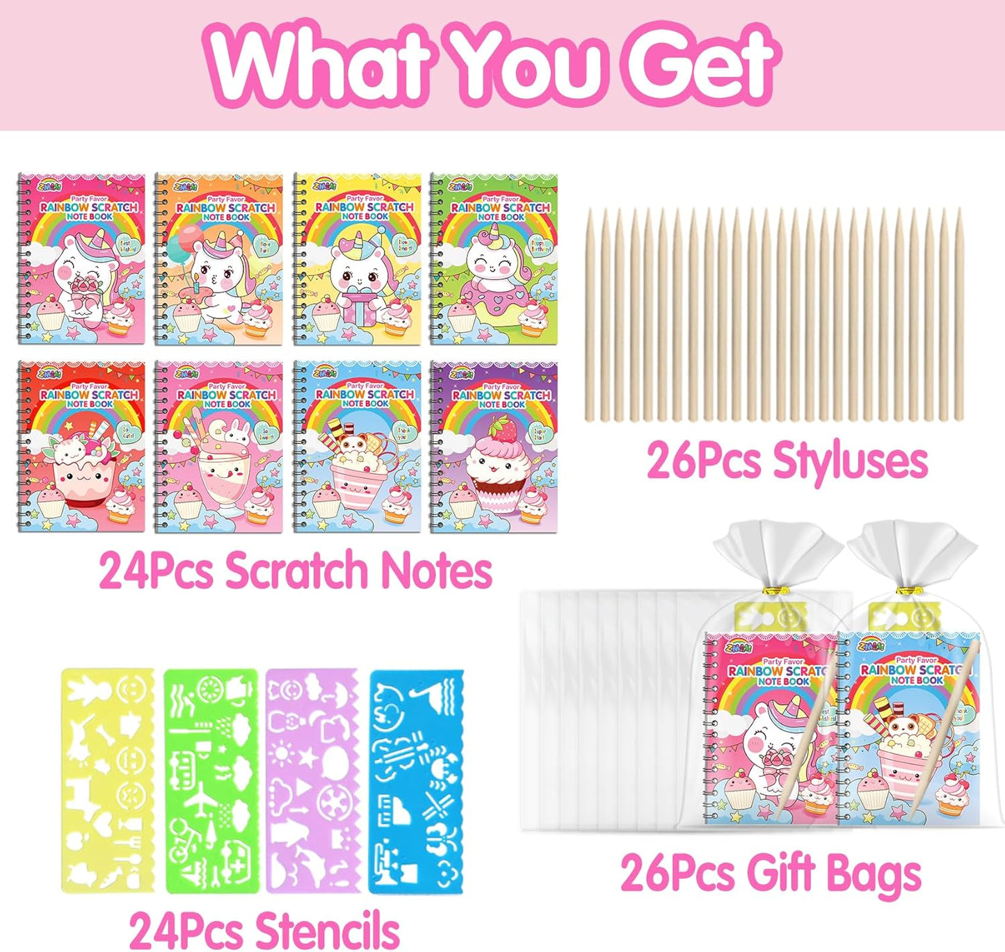 ZMLM 24 Pack Scratch Art Party Favors: Birthday Party Favors for Kids 4-8, Bulk Rainbow Scratch Notebook Paper Pads, Goodie Bags Stuffers Girls Boys Classroom Gifts Crafts Toys