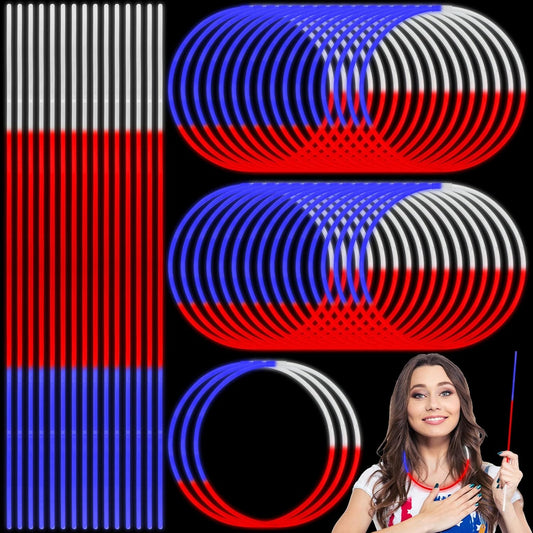 Retisee 300 Pcs 22 Inch Memorial Day Red White Blue Glow Necklaces Stick Bulk Tricolor 4th of July Light up Stick 250th Patriotic Themed Decoration for Patriotic Party Festivals Adults
