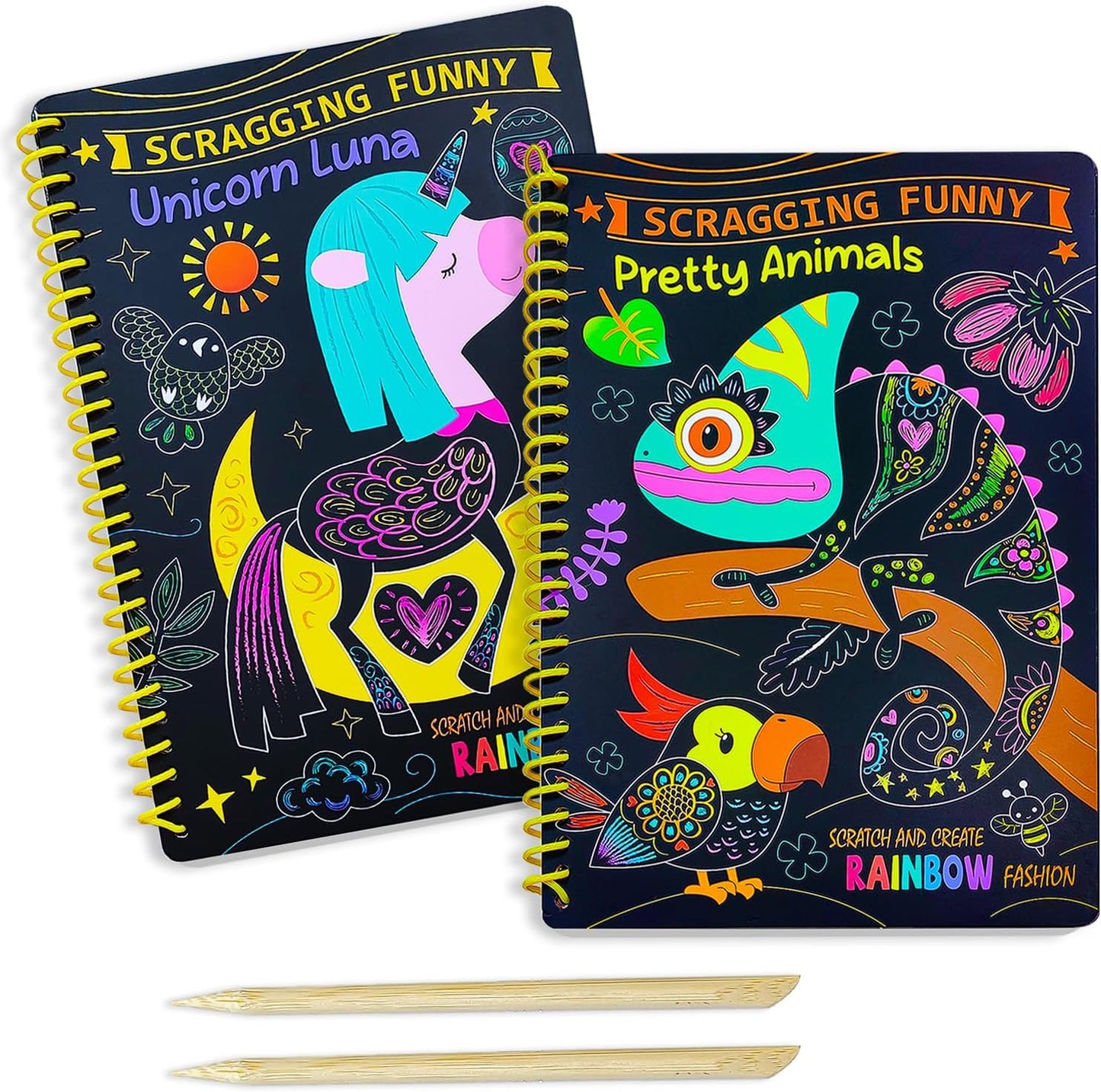 JUNQIU Scratch Art for Kids, Unicorns Black Rainbow Scratch Art Paper Set-Arts and Crafts & Supplies, DIY Activity & Party Games, Gifts for Toddlers, Girls & Boys Ages 3, 4, 5, 6, 7, 8