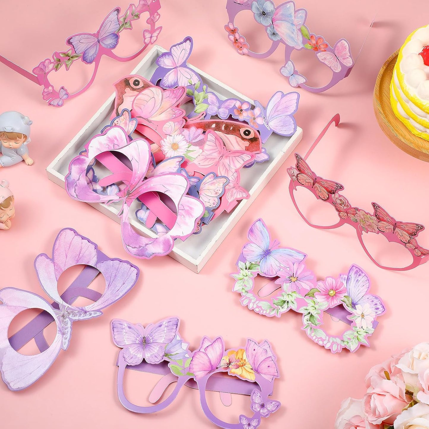 32 Pcs Spa Party Favors Paper Glasses Makeup Paper Eyeglasses Frames Spa Photo Booth Props Selfie Props for Makeup Birthday Party Decorations
