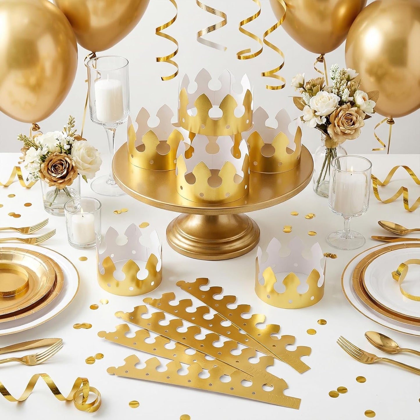 100 Pcs Paper Crowns, Birthday Gold Crown Foldable & Adjustable Paper King Crown, Crowns Bulk for Adults Birthday Party Hats for Celebration Photo Props Wedding Anniversary Supplies (Classic Style)