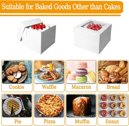 12x12x12 Inches Cake Boxes with Cake Boards, 3 Pack Premium Tall Cheesecake Boxes with Display Window for Christmas, Birthday, Wedding