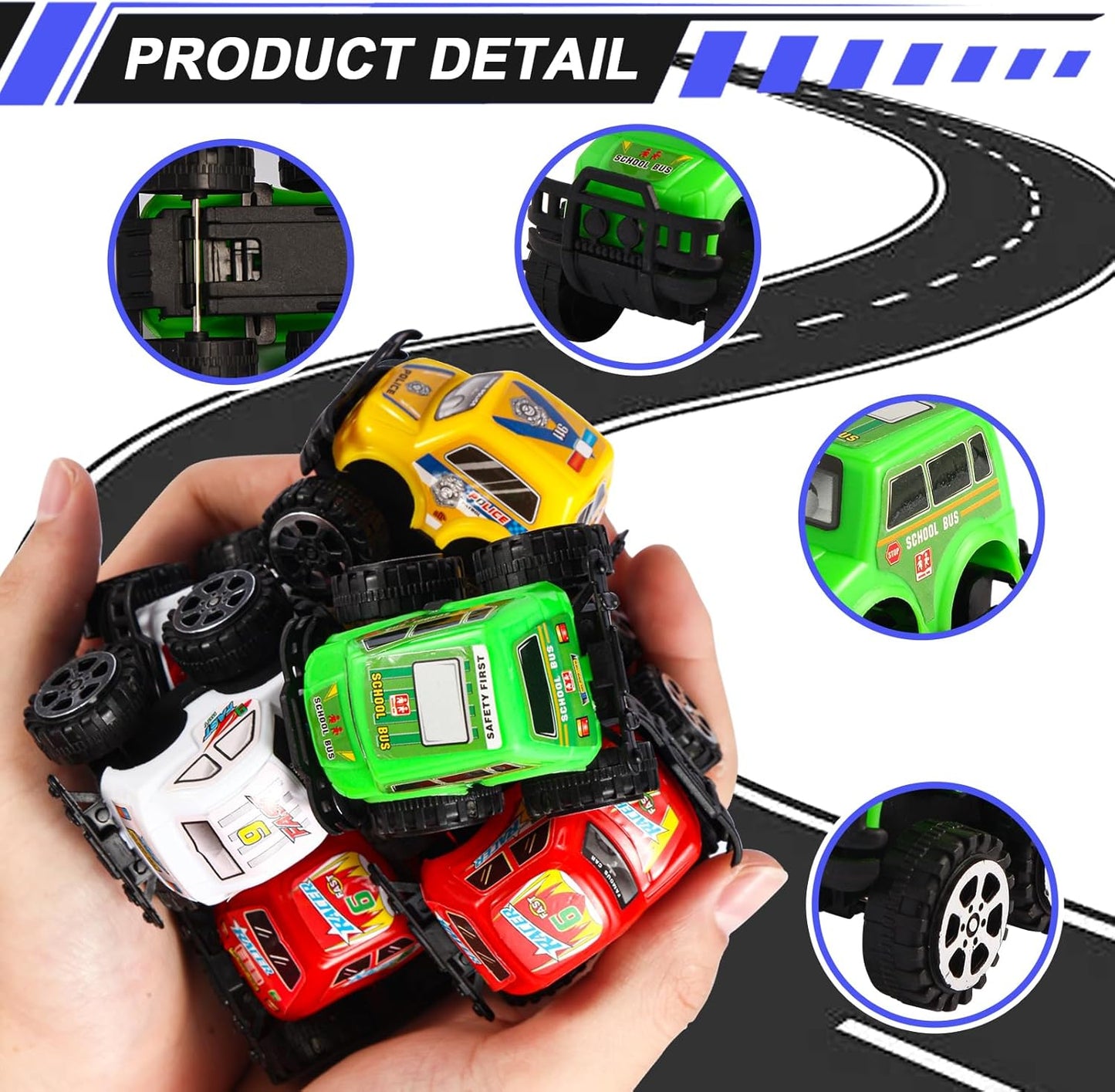 Manmel 12 Pack Pull Back Cars for Kids, Bulk Mini Racing Vehicles Monster Truck Toys Party Favors for Toddlers, Pinata Fillers, Goodie Bag Stuffers, Classroom Prizes for Boys Girls