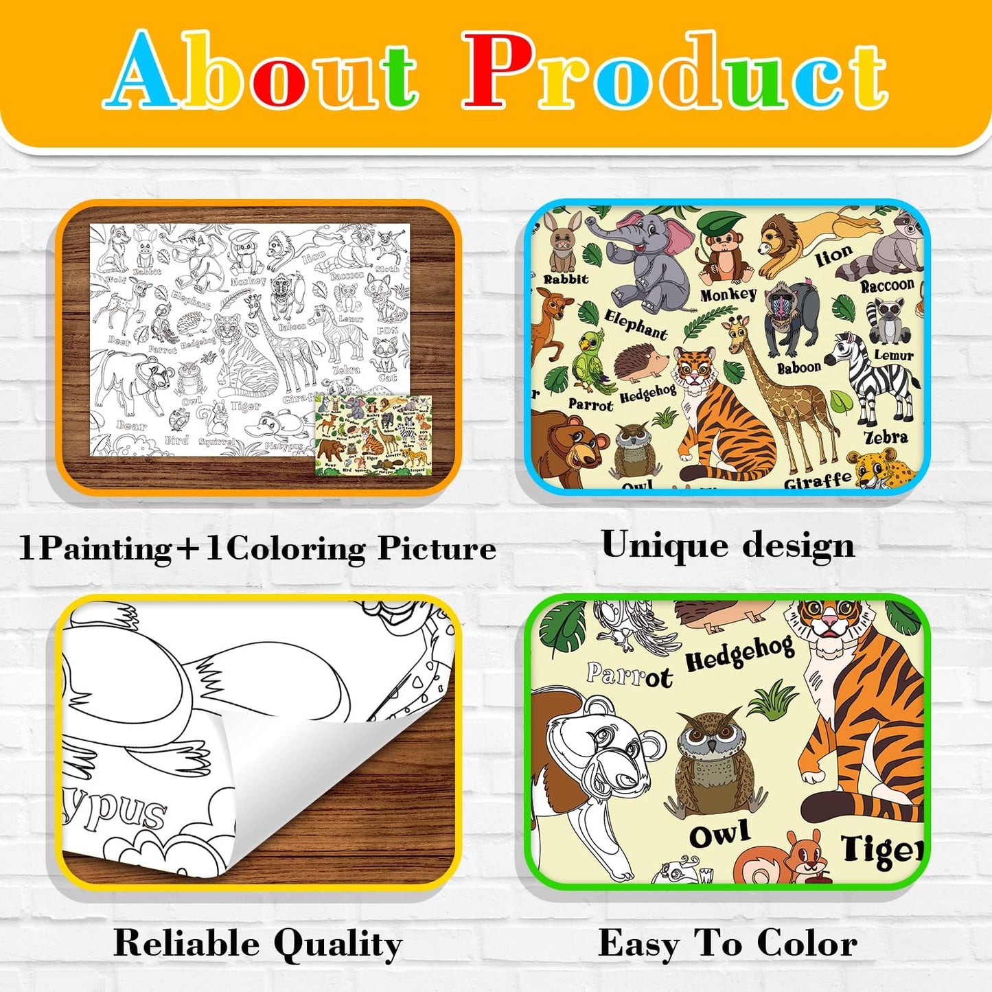 43.3x31.5 Summer Coloring Poster with Picture, Giant Cute Painting Poster, Large Coloring Tablecloth for Classroom Home Birthday Party Supplies Favor