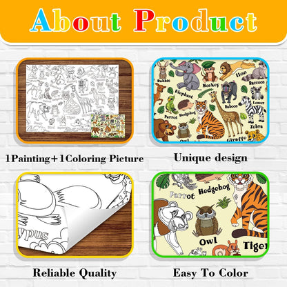 43.3x31.5 Summer Coloring Poster with Picture, Giant Cute Painting Poster, Large Coloring Tablecloth for Classroom Home Birthday Party Supplies Favor