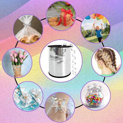 Metallic Shiny Curling Ribbon，500 Yard，1/5" for Crafts,Gift Wrapping, Balloon String, Baby Shower, Parties & Festivals, Florist Flowers (Silver)