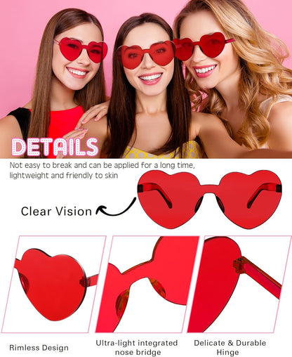 Photect 12 Pair Heart Shaped Sunglasses Neon Color Transparent Heart Glasses for Women Party Favor