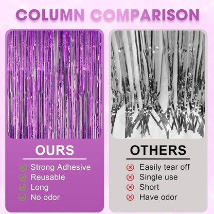 Voircoloria 3 Pack 3.3x8.2 Feet Gold Foil Fringe Backdrop Curtains, Tinsel Streamers, Fringe Backdrop for 2025 New Years Eve, Graduation, Birthday, Baby Shower, Gender Reveal, Disco Party - Colors A