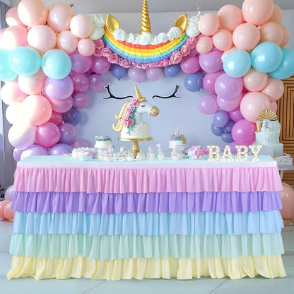 6ft Rainbow Tutu Table Skirt for Rectangle Round Tables Chiffon Table Cloth for Birthday Party Decorations Baby Shower Parties Ruffle Table Skirting