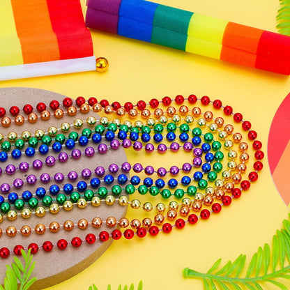 EOBOH 144PCS Mardi Gras Beads, Metallic 12 Kinds Bead Necklace Party Supplies, 33" Mardi Gras Necklace Costume Stuff, Festival Parade Throw Accessories for Wedding Birthday Celebrations Decorations