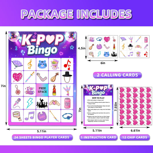 Korean Idol Movie Birthday Party Bingo Games Korean Pop Themed Party Favors Supplies DH Themed Bingo Cards 24 Players for Korean Idol Movie Party Favors
