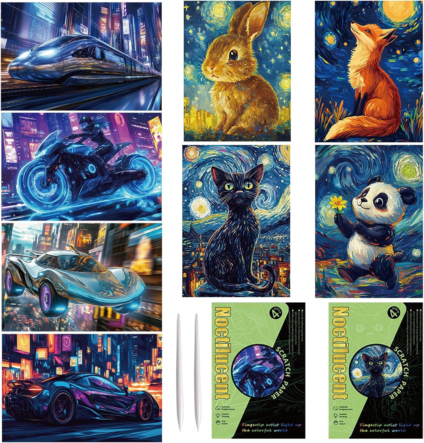 Georgie Porgy Scratch Paper Art Set for Kids Adults Magic Rainbow Scratchboards for DIY Arts and Crafts Kits Christmas Birthday Gift with Scratching Tools Kit (A4-Noctilucent Whale + Sea World)