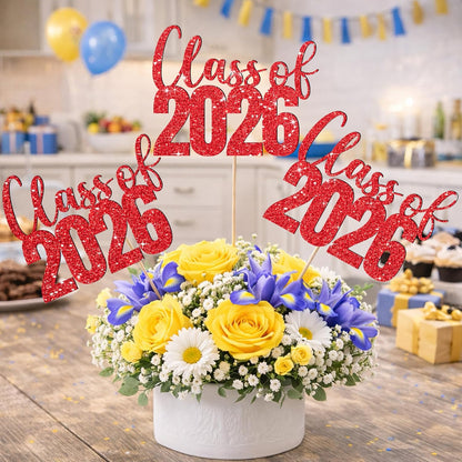 Class of 2026 Centerpieces Sticks for Graduation, 16 Pcs Graduation Decorations Cake Toppers, Graduation Theme Party Decorations Supply(BG)