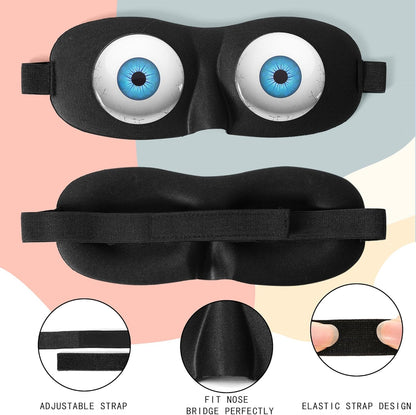 Sleep Eye Mask for Men Women Kids Funny 3D Sleeping Mask Adjustable Strap 2 Pack Eye Shade Cover for Travel, Black(Assorted A)