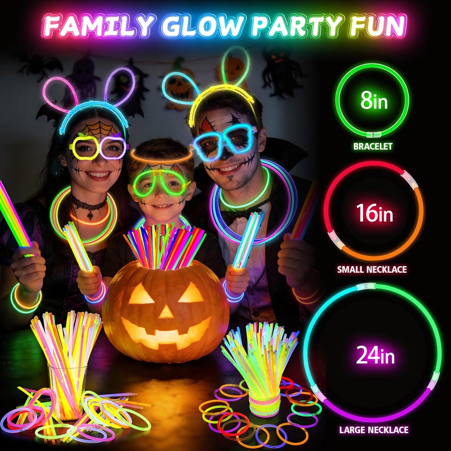SHQDD 100 Glow Sticks Bulk Party Pack, 8” Neon Glow Sticks, DIY Glowsticks with Connectors Bracelets & Necklaces, Glow in the Dark Party Supplies for Kids, Adults, Parties, Halloween & New Year