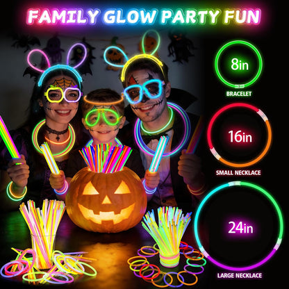 SHQDD 100 Glow Sticks Bulk Party Pack, 8” Neon Glow Sticks, DIY Glowsticks with Connectors Bracelets & Necklaces, Glow in the Dark Party Supplies for Kids, Adults, Parties, Halloween & New Year
